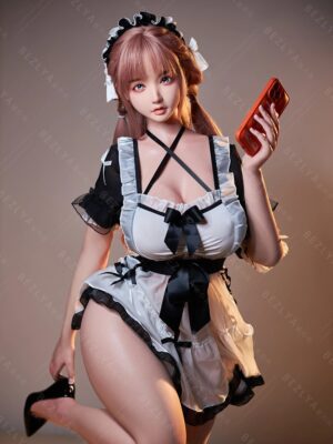 F7138-155cm(5.12ft)-34.5kg 2.1 I Cup Pink Twin Tails Maid Style Japanese Silicone Japanese Cosplay Sex Doll With 3 Love Holes Young Sex Doll｜Bezlya Doll